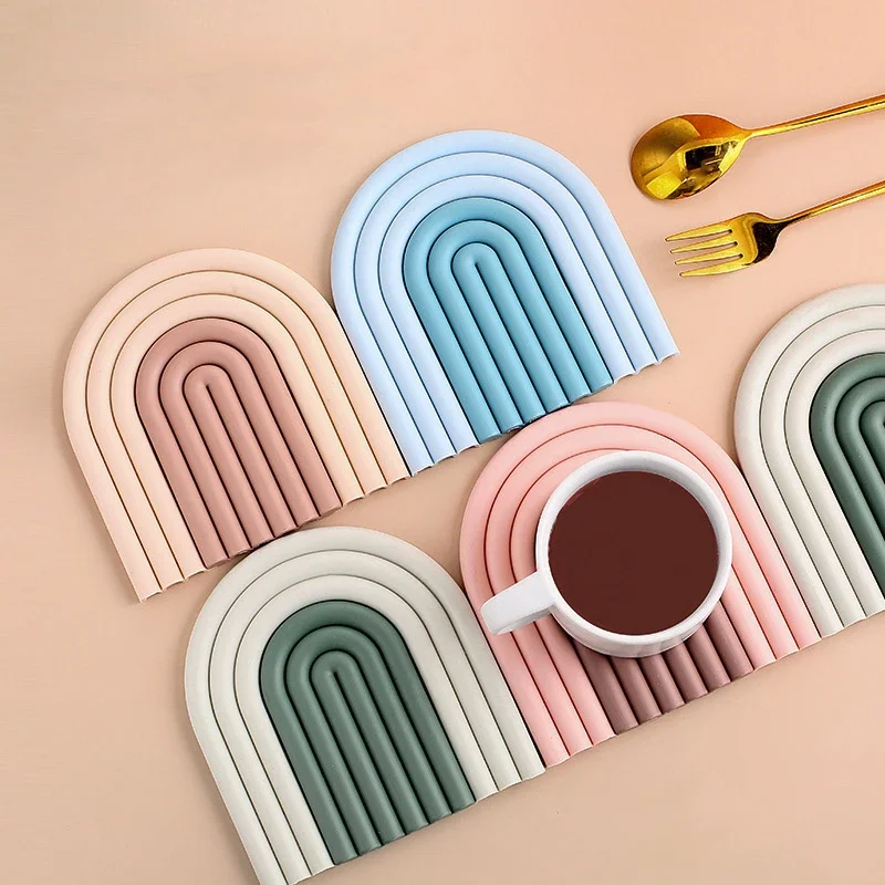 Nordic style Removable Rainbow Coasters Insulation Pads Cup Mat Plate Non Slip Placemat Home Decor Kitchen Accessories