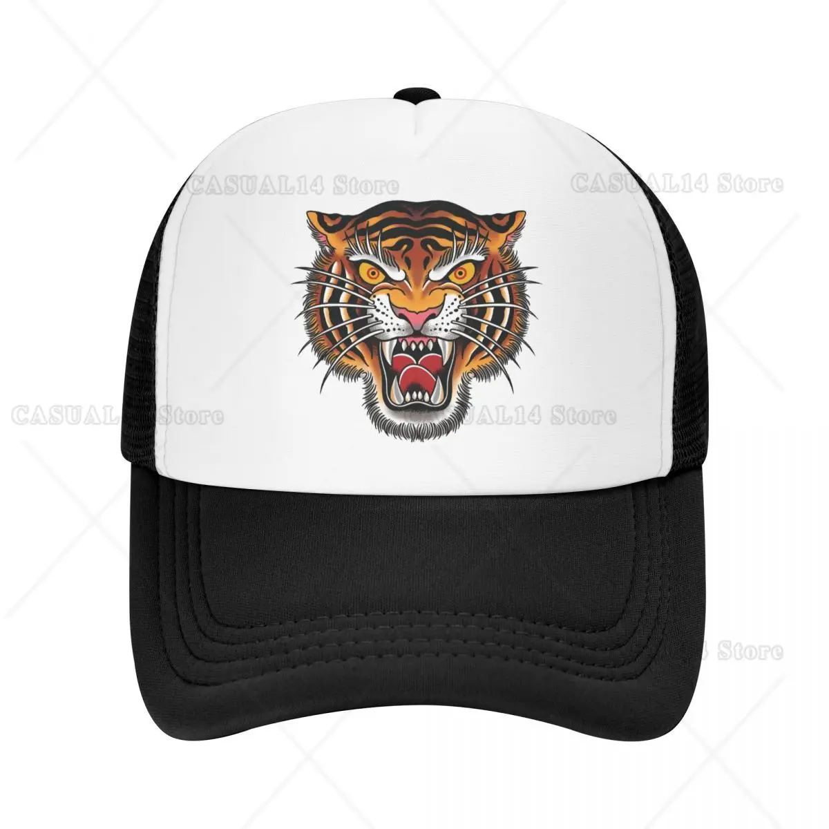 

Unisex Gothic Tattoo Tiger Head Trucker Hat Adult Adjustable Baseball Cap Women Men Hip Hop Snapback Caps