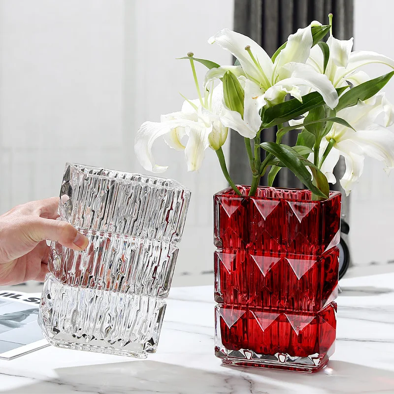 

Transparent Glass Vase Hydroponic Flowerpot Desktop Decoration Artificial Flower Decoration Flower Combination Square Vase