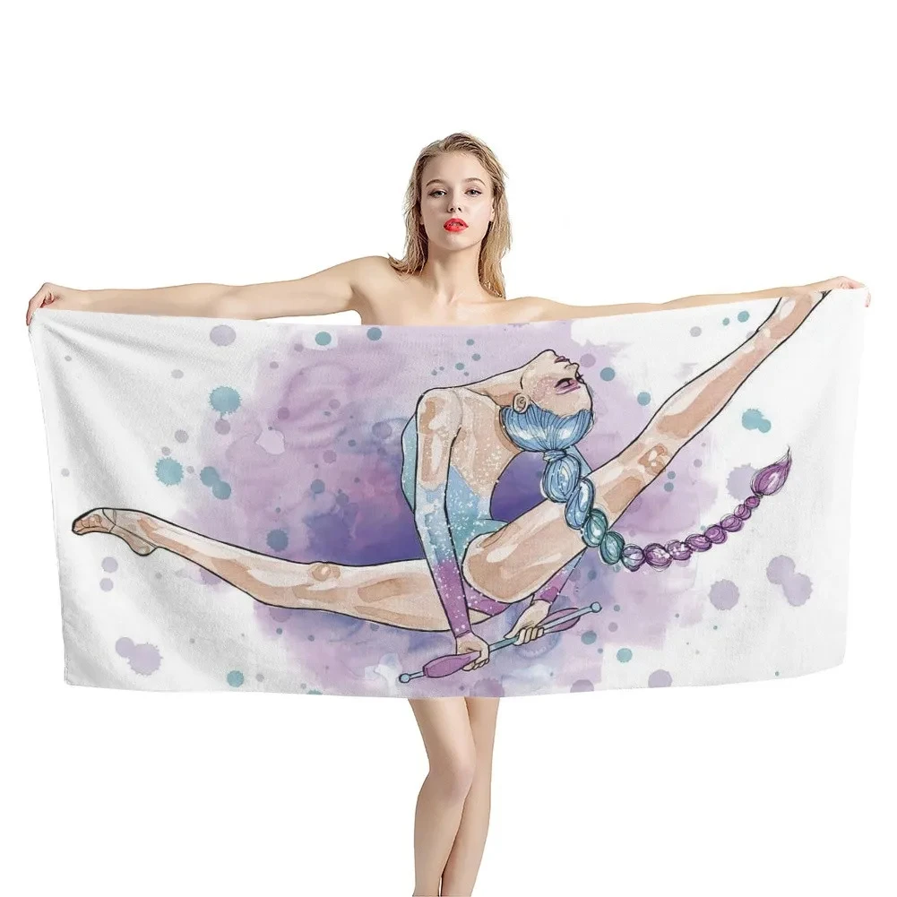 

Watercolor Gymnastics Girls Print Beach Towel Absorbent Sports Towel Environmental Face Hand Towel Wrap Blanket Travel Girl Gift