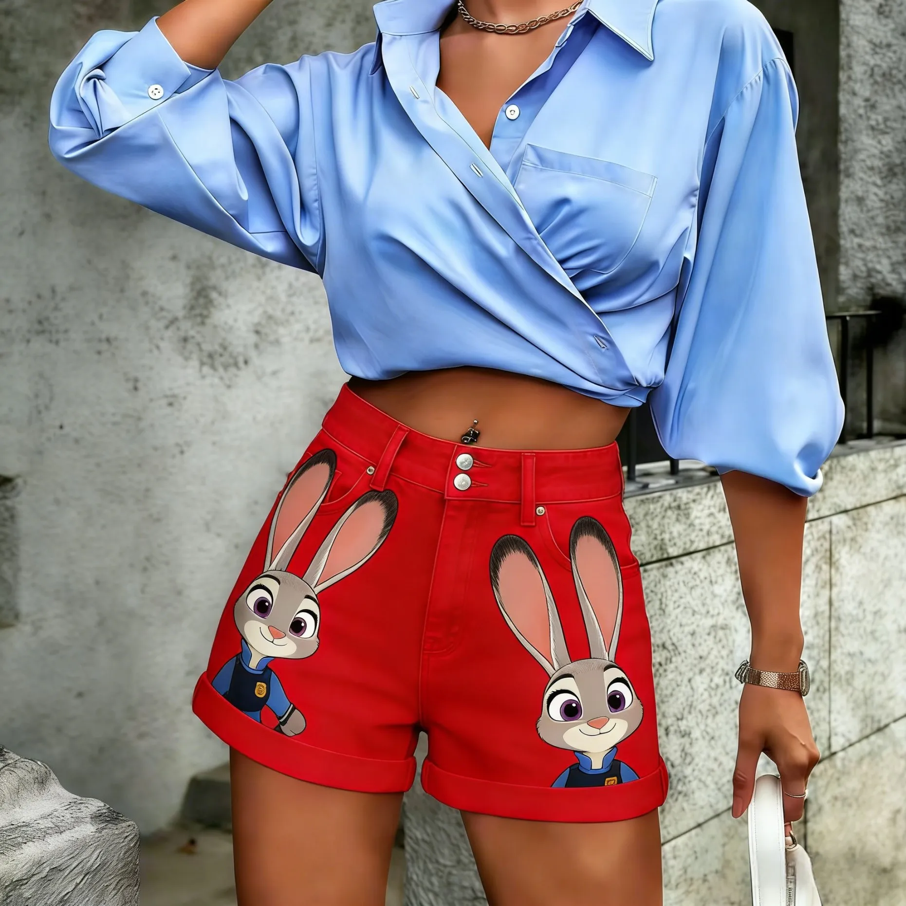 

Новые милые женские летние шорты с высокой талией Disney Judy, модные и удобные, разноцветные джинсовые шорты