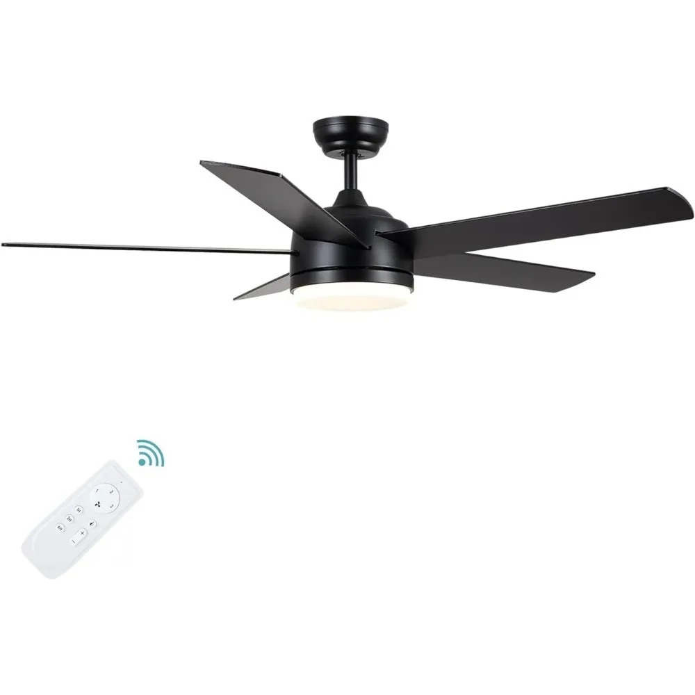 

52 inch black ceiling fan with lights and remote control, dimmable three color temperature LED, silent reversible motor