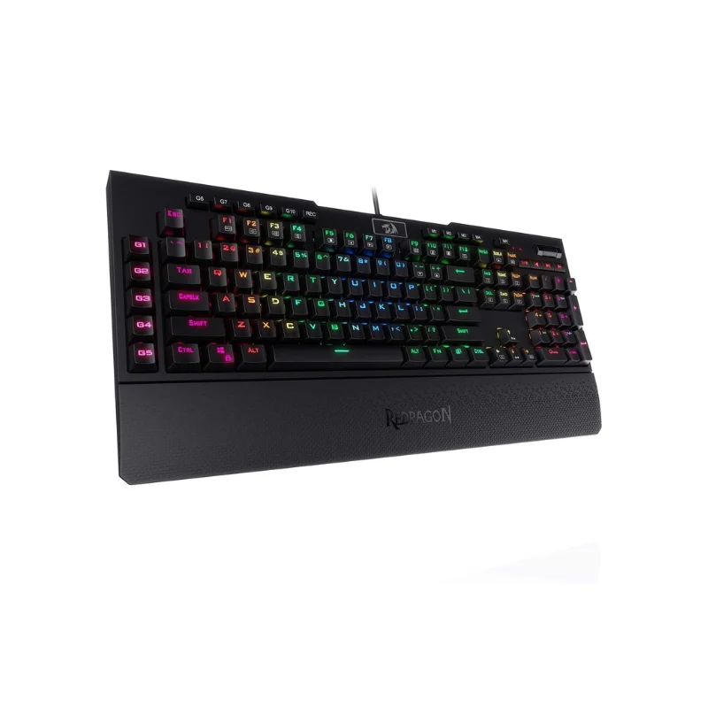 Redragon K586 RGB Mechanical Wired Gaming Keyboard, 10 Dedicated Macro Keys, Detachable Wrist Rest, Red Switch