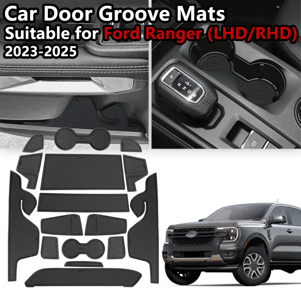 Car Door Groove Mats For Ford Ranger T9 XLT 2023 2024 2025 Anti-Slip Auto Cup Holder Coaster Cushion Car Door Slot Pads Non-Slip