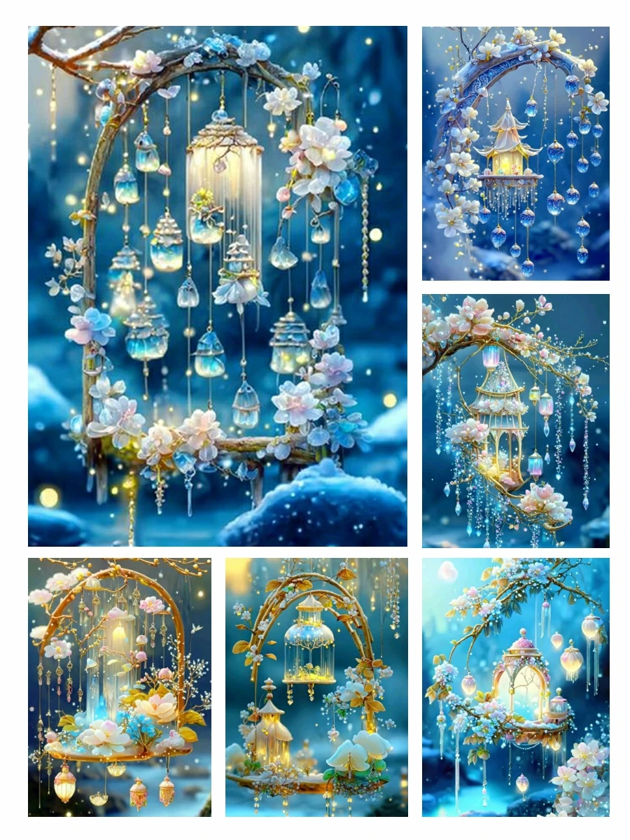 5D Windspiel Fantasy Art Diamant Malerei Wald Landschaft voller Bohrer Kunst Mosaik Home Decor Blumenlandschaft Kreuzstich Handwerk