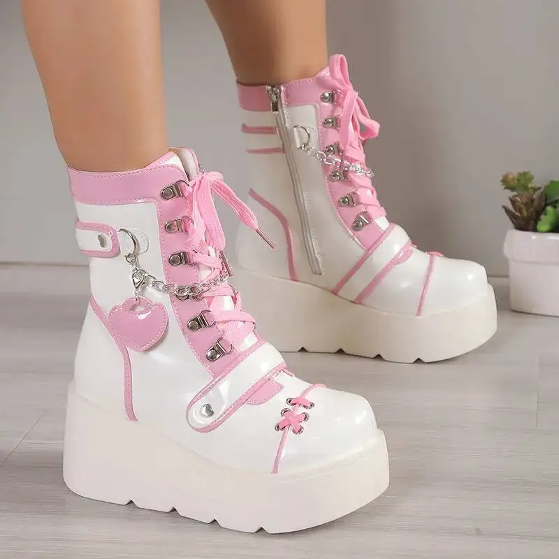 2025 New Japanese Style Women's Ankle Boots Autumn Winter Round Toe Heightening Thick Platform Cosplay Boots
