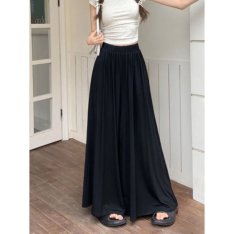 2024 New Korean Design Sense Loose Skirt Pants Women Elastic Waist Solid Color Versatile Wide-legged Dragging Pants Female