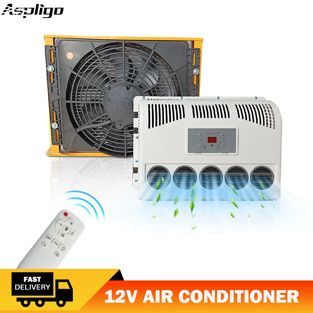 Aspligo 12V 24V Electric Parking Air Conditioner Car Truck Split Refrigeration air conditioning For Caravan Camper Van Tractor