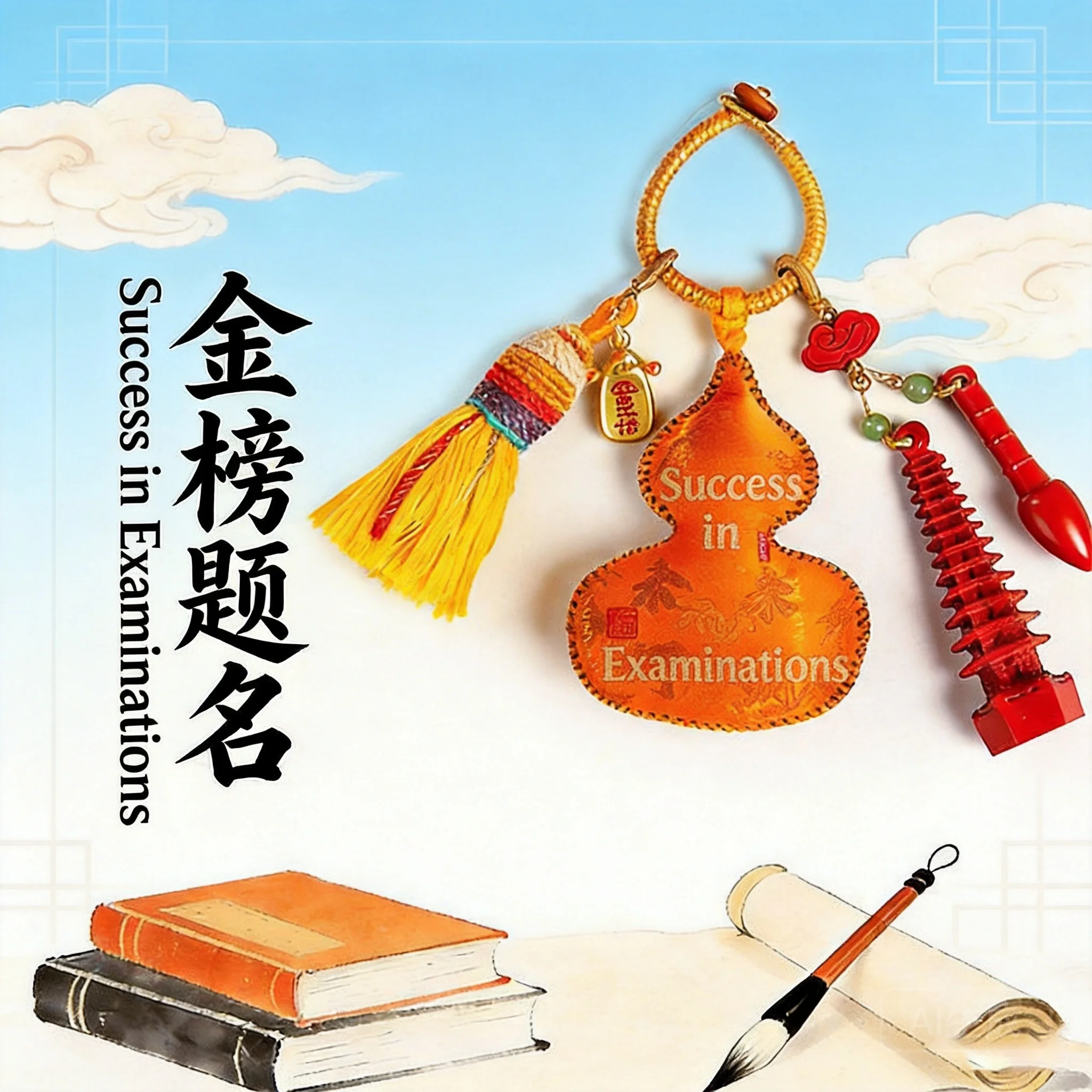 Gourd Keychain 2026 Chinese Style Blessing For College Entrance Exam Success Student Gift Schoolbag Pendant Cultural Creative