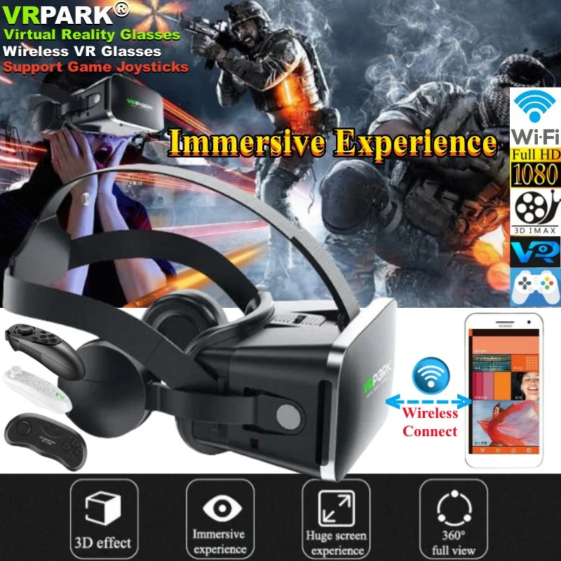 

Wireless Virtual Reality VR Glasses IMAX 3D Glasses Google Cardboard Box Stereo VR Headset for IOS Android Phone,Support Gamepad