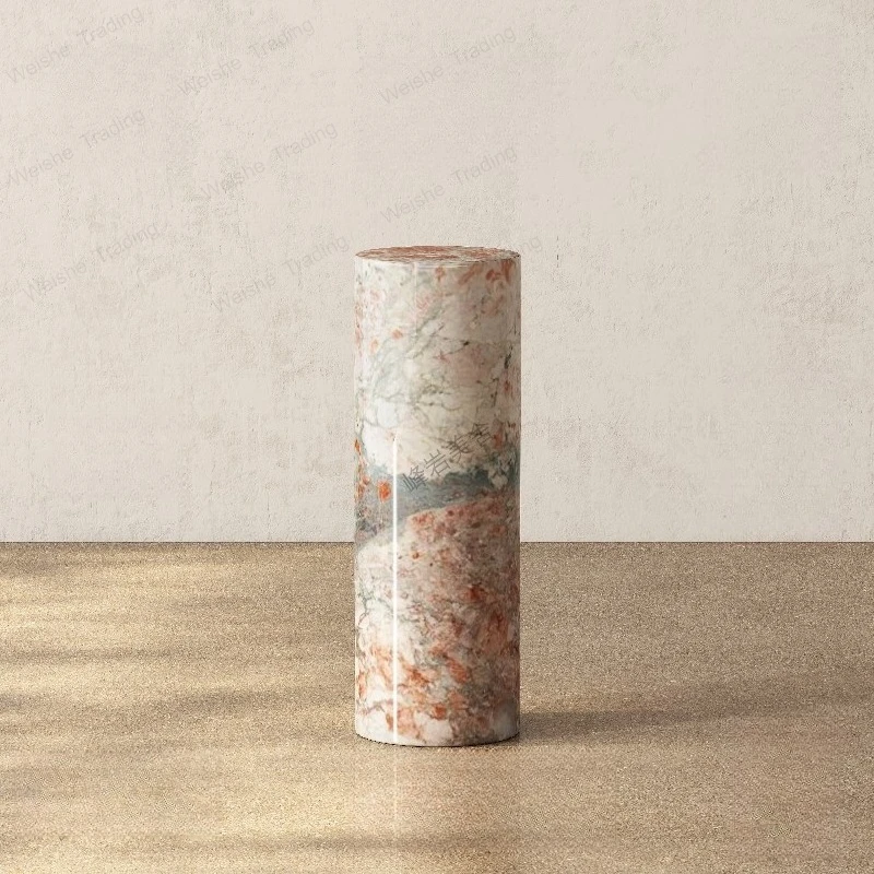 Round column marble ornament base living room floor high and low display stand decorative pier high-end flower stand entrance