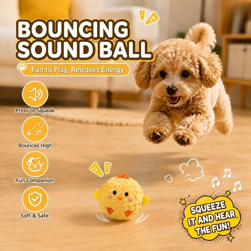 1 PCS Mini Yellow Chicken Pet Interactive Bouncing Toy Ball, Suitable for Small Dogs,Cats, Anti Bite Material Pet Companion Toy
