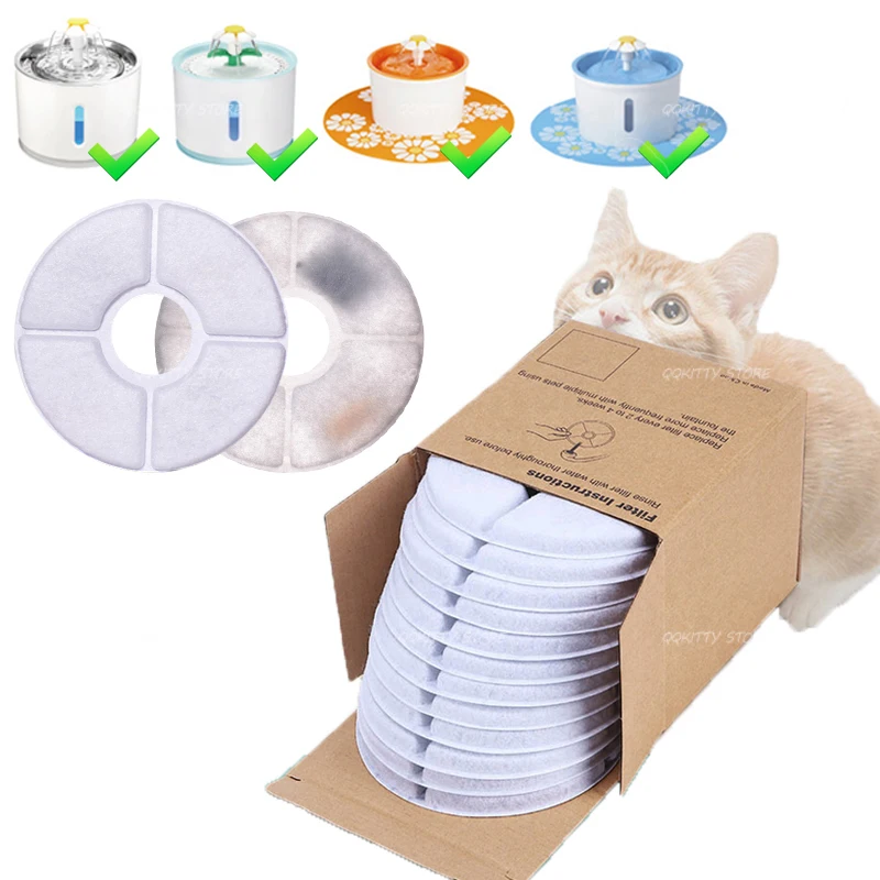 12pcs Pet Replacement Activated Carbon Filter Water Dispenser Cat Water Fountain Ion Resin Cotton Filter Dog Feeder Cat Drinker