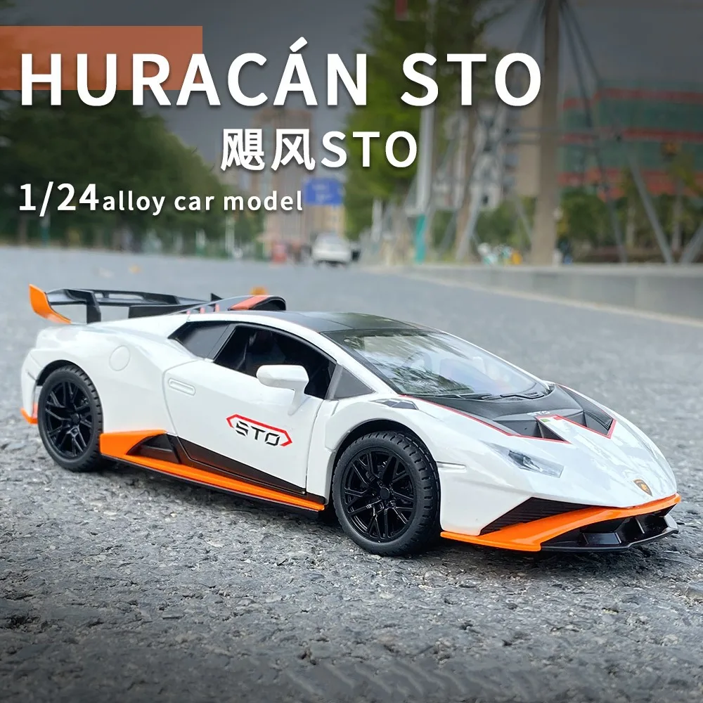 1:24 Lamborghini Huracan STO Alloy Sports Car Model Diecasts Metal Racing Car Model Sound and Light Childrens Toys Gift F443