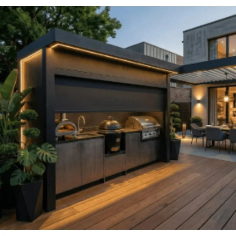 roller shutter outdoor kitchen unit SS304 stainless steel outdoor kitchen shed, formaldehyde-free terrace outdoor kitchen