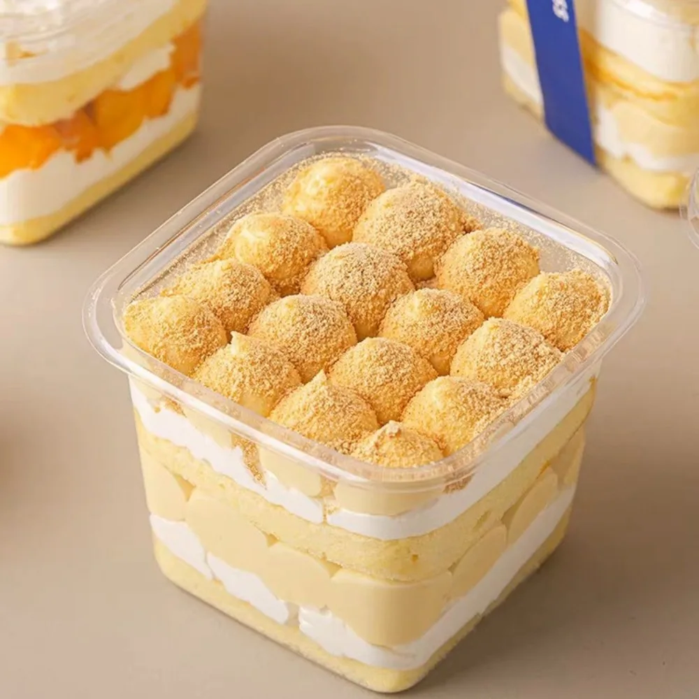 50Pcs Disposable Mousse Dessert Box With Lid Cake Container Square Clear Plastic Cups Individually Packaged Portable