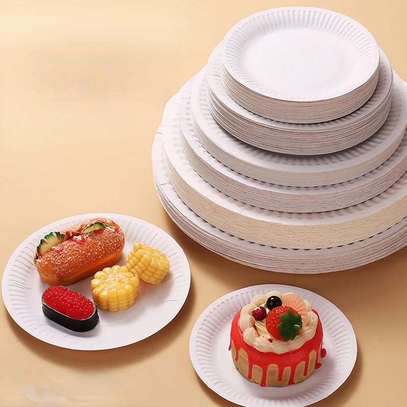 

Disposable Dining Plates, Paper Plates, Tableware, White Thickened Paper Plates