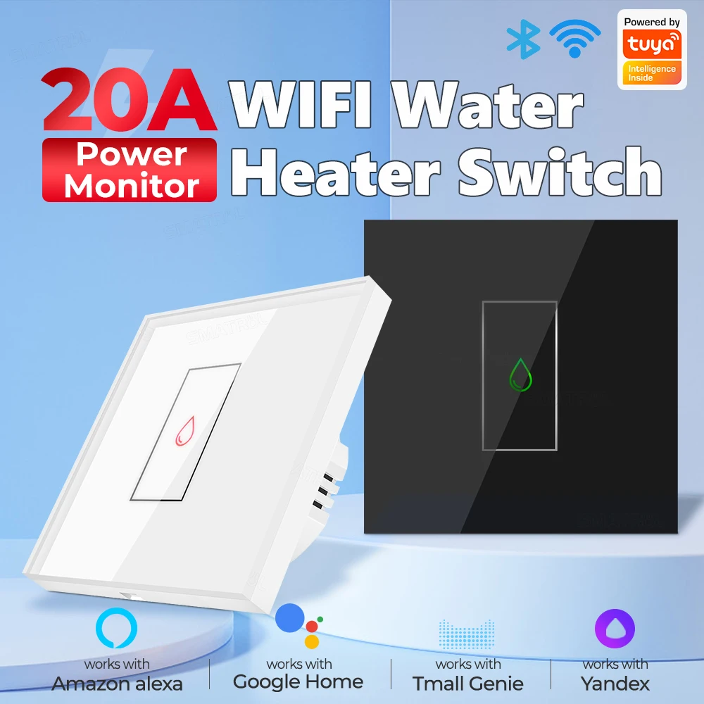 Power Monitor 20A Tuya Smart Wifi Water Heater Boiler Touch Switch Air Conditioner Light Timing EU Wall For Alexa Google Home