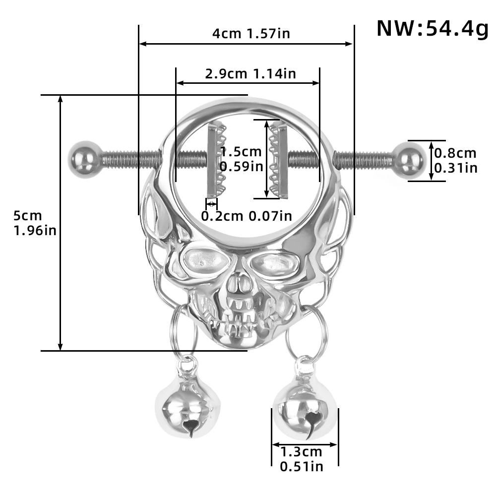 LUUK Skull Nipple Chain Clamps Clips Stainless Steel Adjustable Pressure Nipple Rings with Chain Sex Toys for Women