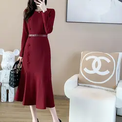 Advanced High-end Light Luxury Niche Fish Tail Spring Dress New Feminine Style Slim Fit High Waisted Long Sleeves Dresses