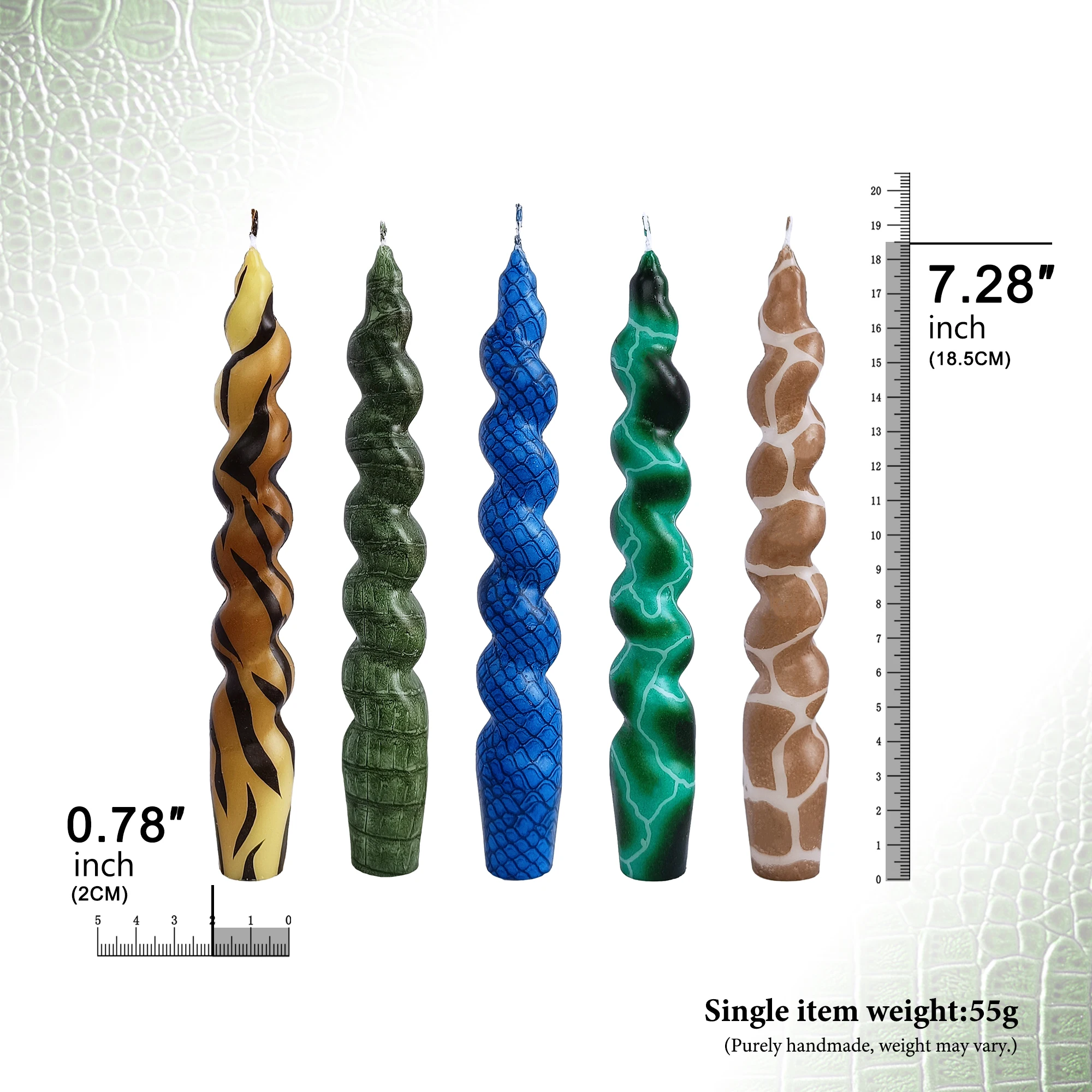 2PCS 9.8 Inch Unscented Candles Animal Pattern Handmade Spiral Stick Candles Premium Printing Home Decor Gift Candles