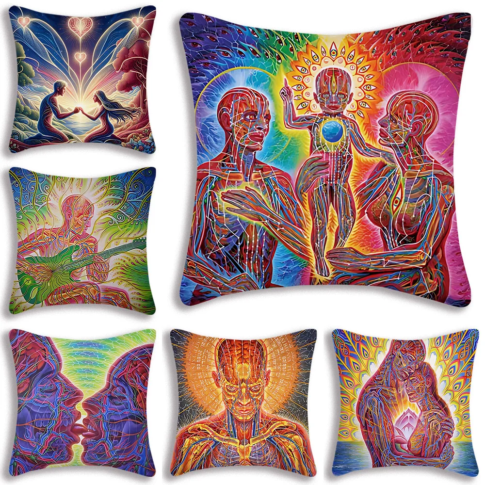 Alex Grey Trippy Psychedelic Pillow Covers Cartoon Sofa Decorative Home Double-sided Printing Short Plush Cute Cushion Cover