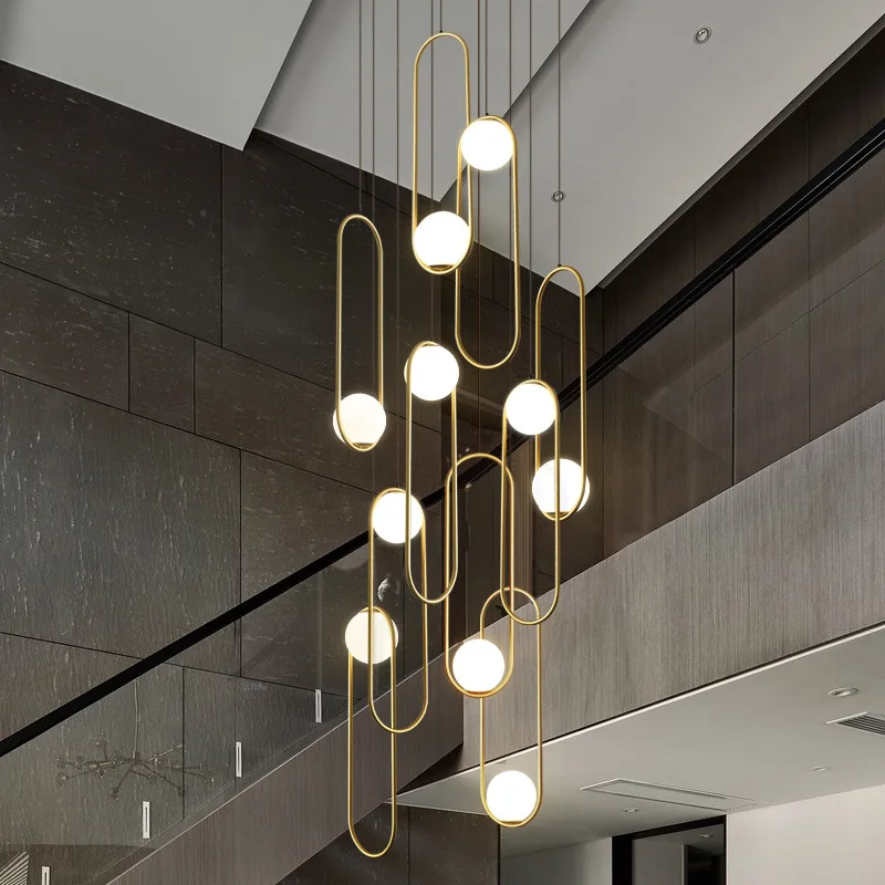 

Stairs long chandelier modern light astringent Nordic loft apartment duplex rotating personality simple living room