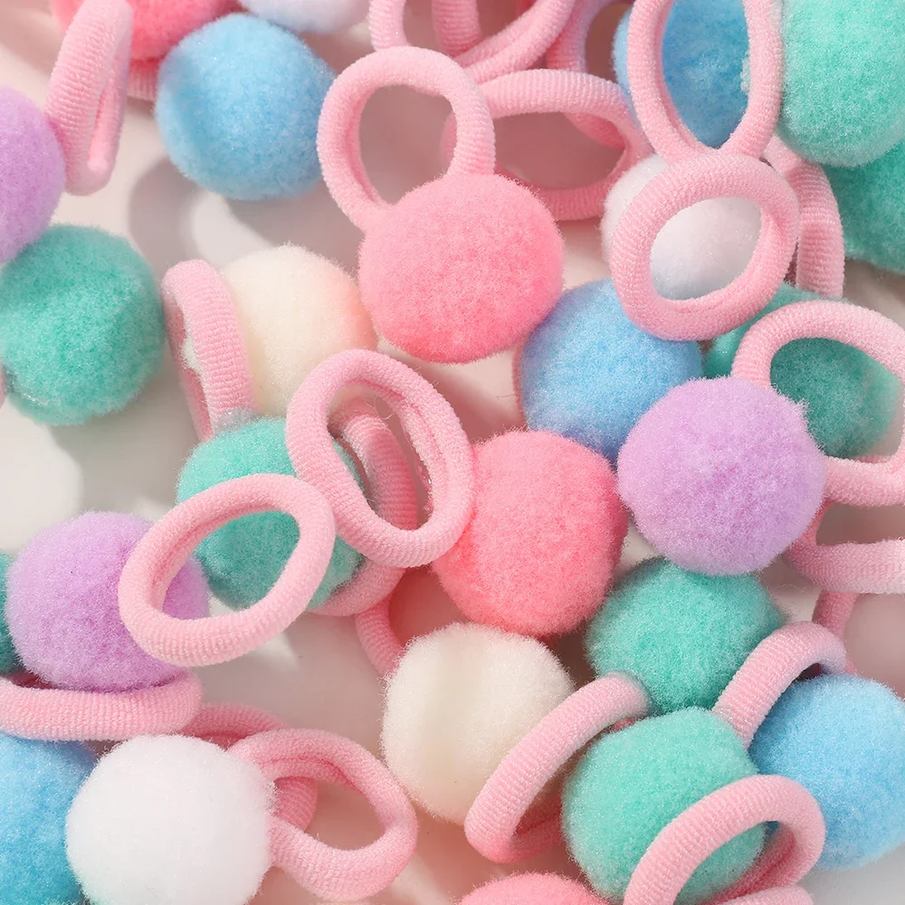 10개/세트 플러시 볼 탄성 헤어밴드 여자아이용 고무줄 스크런치 머리끈 아기 헤어 액세서리 어린이용 스위트 클립