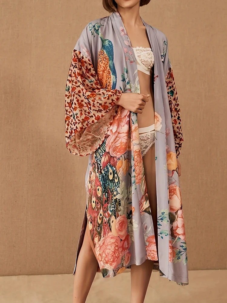 ผู้หญิงลําลองพิมพ์ชายหาดคาร์ดิแกนฤดูร้อนหลวมแขนยาวป้องกันแสงแดดปกปิดสําหรับการพักผ่อนริมทะเล