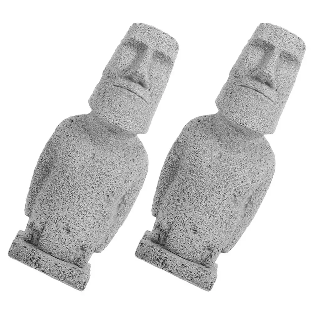 2Pcs Moai Statue Realistic Stone Sculpture for Desktop Bookshelf Garden Home Table Decor Head Statue