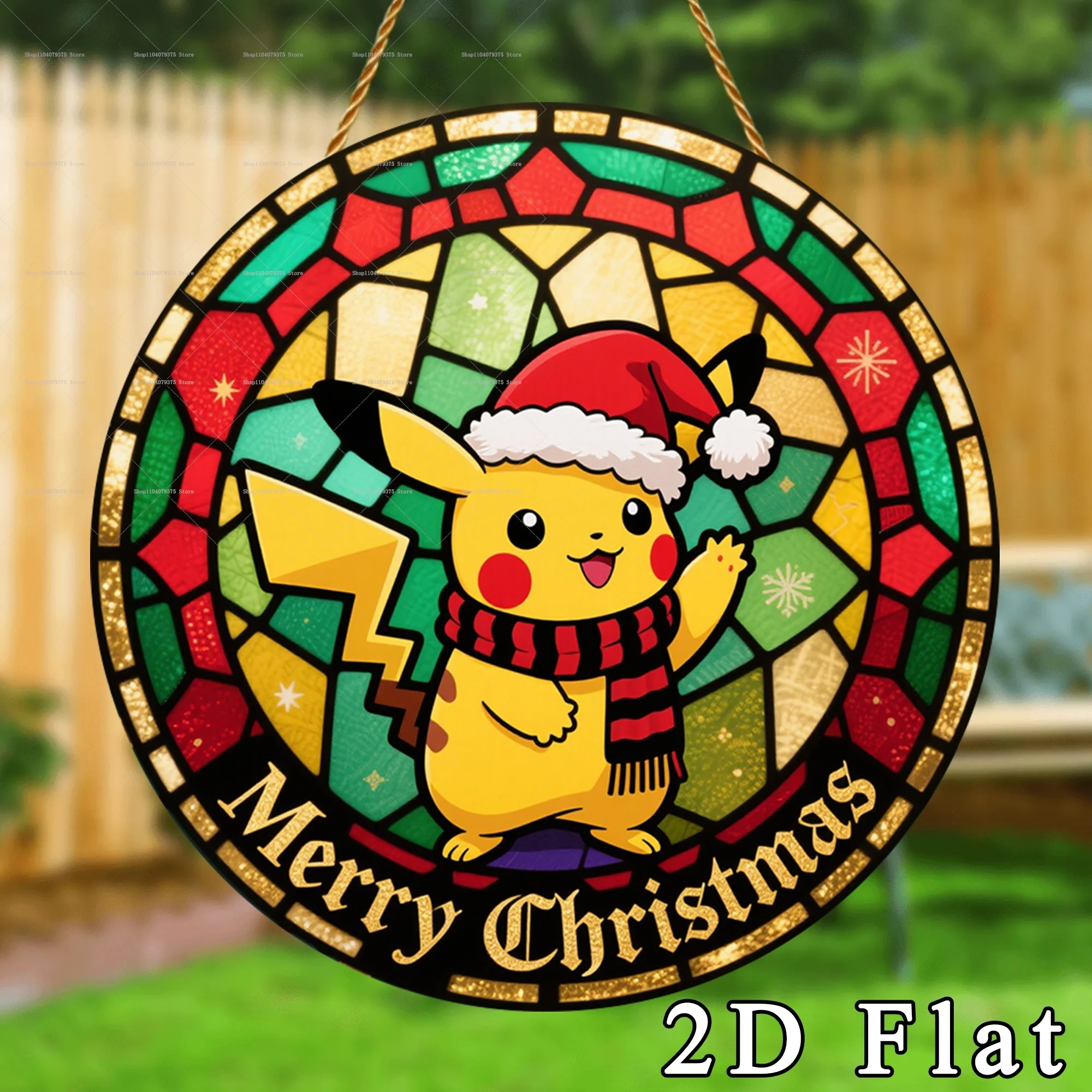 1 قطعة عيد ميلاد سعيد بوكيمون بيكاتشو الاكريليك علامة الزخرفية حفلة جمع الاحتفال هدية حديقة مستديرة فناء جدار ديكور #6