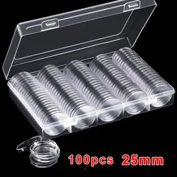 100X 25mm Coin Capsules Round Plastic Coin Holder Boxes Case Container With Storage Organizer Boxes For Coin Collection Supplies