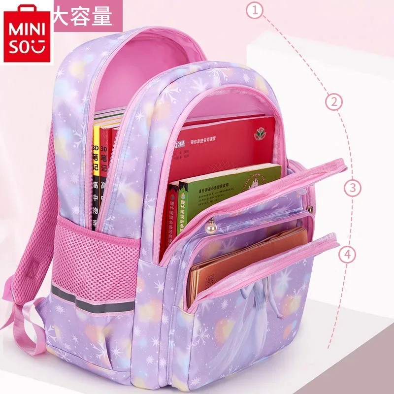 MINISO-Sac à dos de dessin animé Disney pour étudiants, glace et neige, Romance, princesse Elsa, réduction de charge, léger, SR, grande capacité