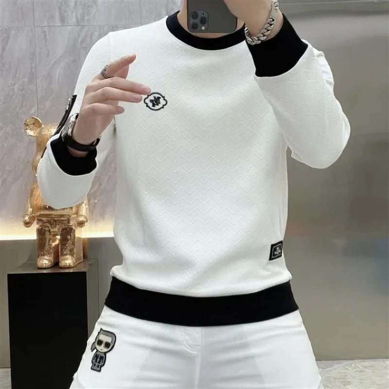 Street Fashion Trend Autumn Sweatshirts Men O-Neck Contrast Color Embroid Jacquard Weave Zipper Korean Casual Loog Sleeve Tops