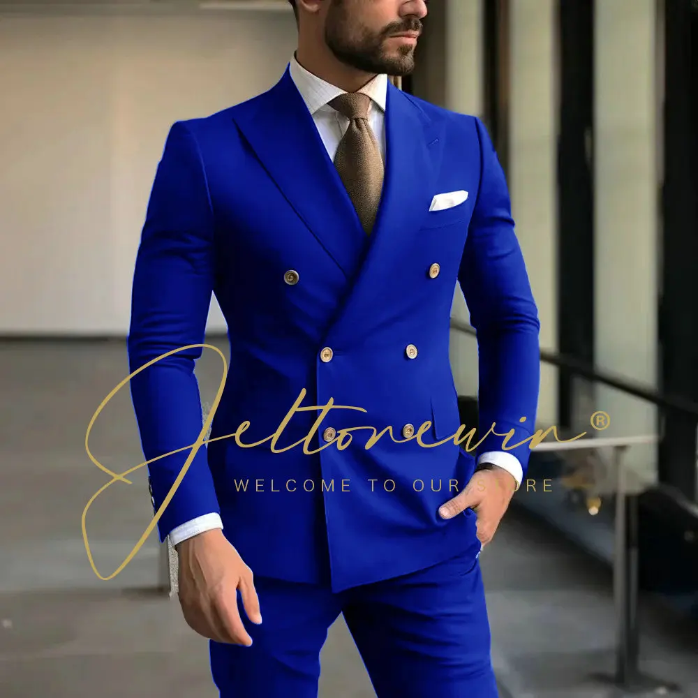 Jas Pria Hijau Tua Kasual Model Double Breasted Slim Fit Berkualitas Tinggi untuk Pesta Pernikahan Formal, Pesta, Prom, Tuxedo