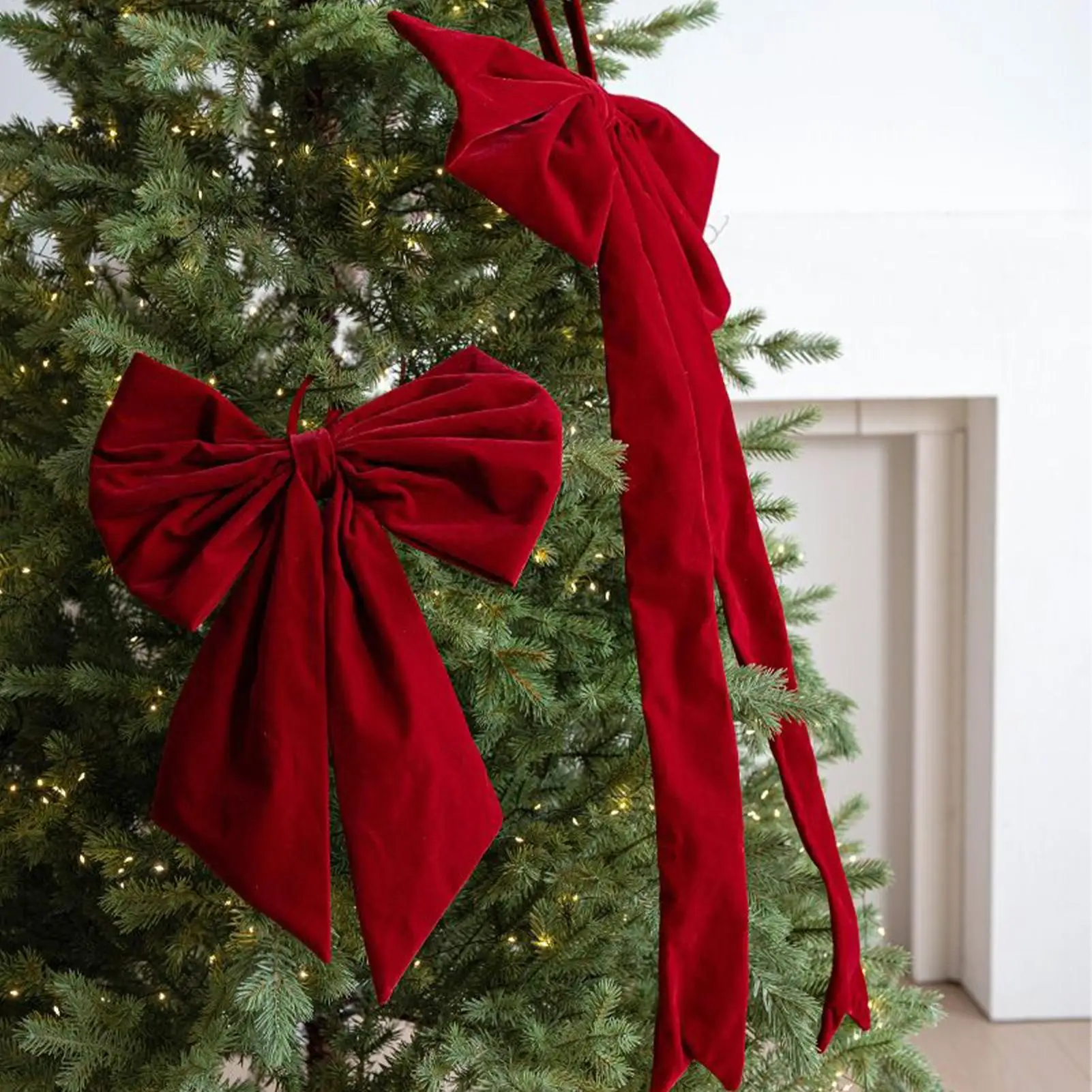 

Рождественский бант, украшение, бархатный красный бант, безделушки, подвесные украшения, сделай сам, подвеска в виде рождественских елок для праздника, украшения для дома и вечеринки