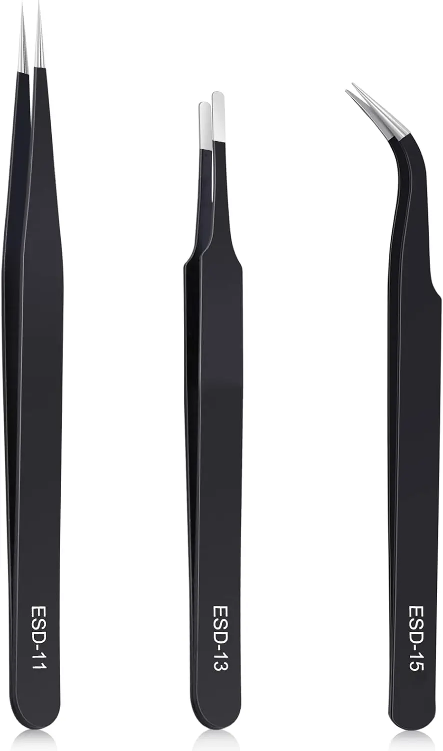 

3PCS Precision Tweezers Set, Anti-Static Stainless Steel for Electronics, Soldering, Lab Work, Jewelry-Making