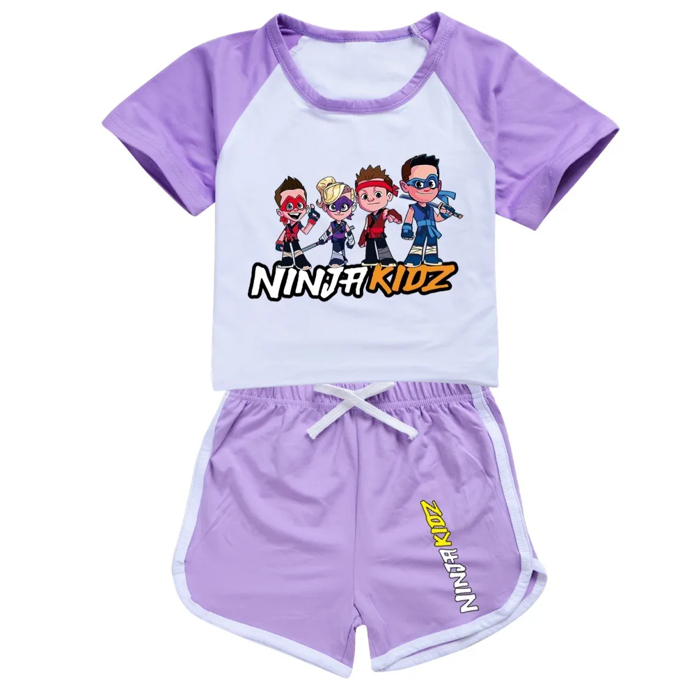 New Children NINJA KIDZ Clothes Kids Summer Pajamas Baby Girls Short Sleeve T Shirt Shorts 2pcs Set Toddler Boys Sportsuit 2-16Y