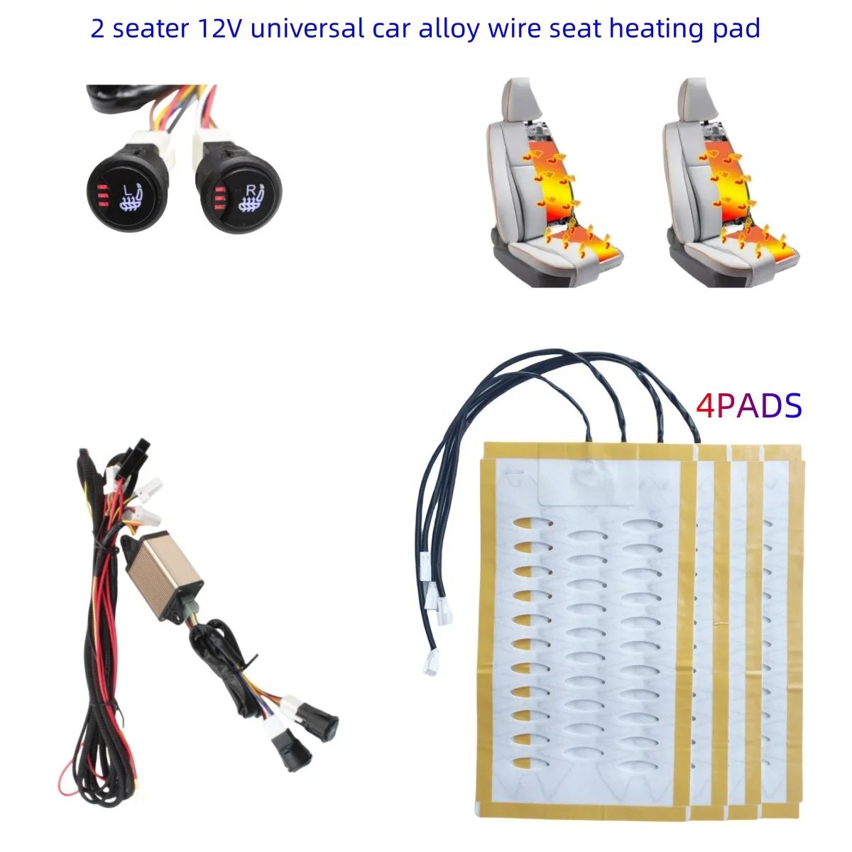 Universal 2 seats 4pcs 12v car Alloy wire fiber 3 level heated seat heater pad switch kit Round Switch Winter Warmer Seat Covers