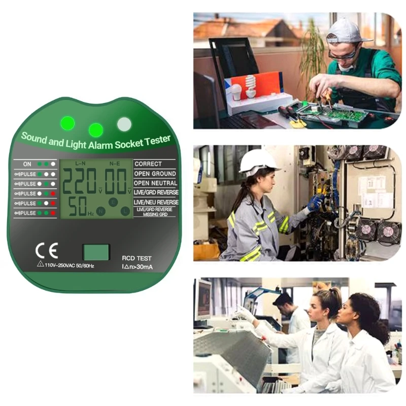 Socket Tester with LCDDisplay Digital Electrical Tester, 90-250V Digital Detector Electric