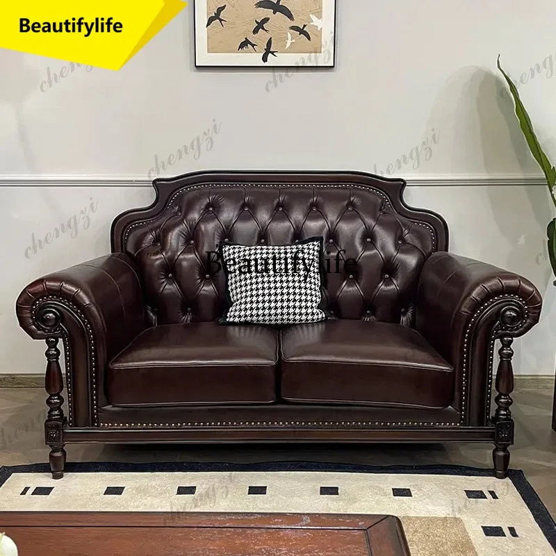 

X188 Home American rural retro leather sofa simple single double triple living room sofas and seating combination couch set furn