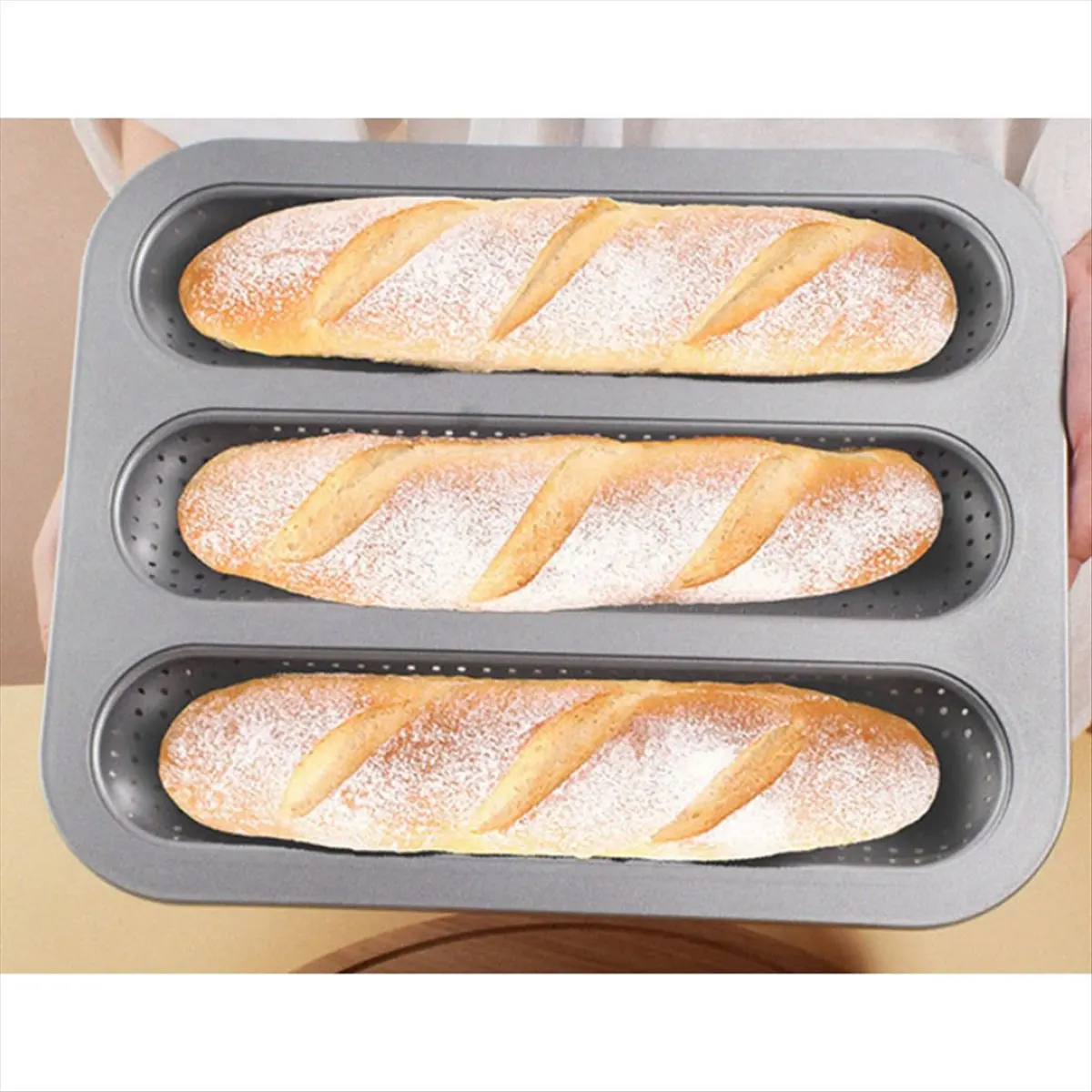 DT615 TO Baguett Pan French Bread Mold 3 Cavity Baking Tray Nonstick Long Loaf Toast Cake Mould Bakeware Baking Pans for Oven