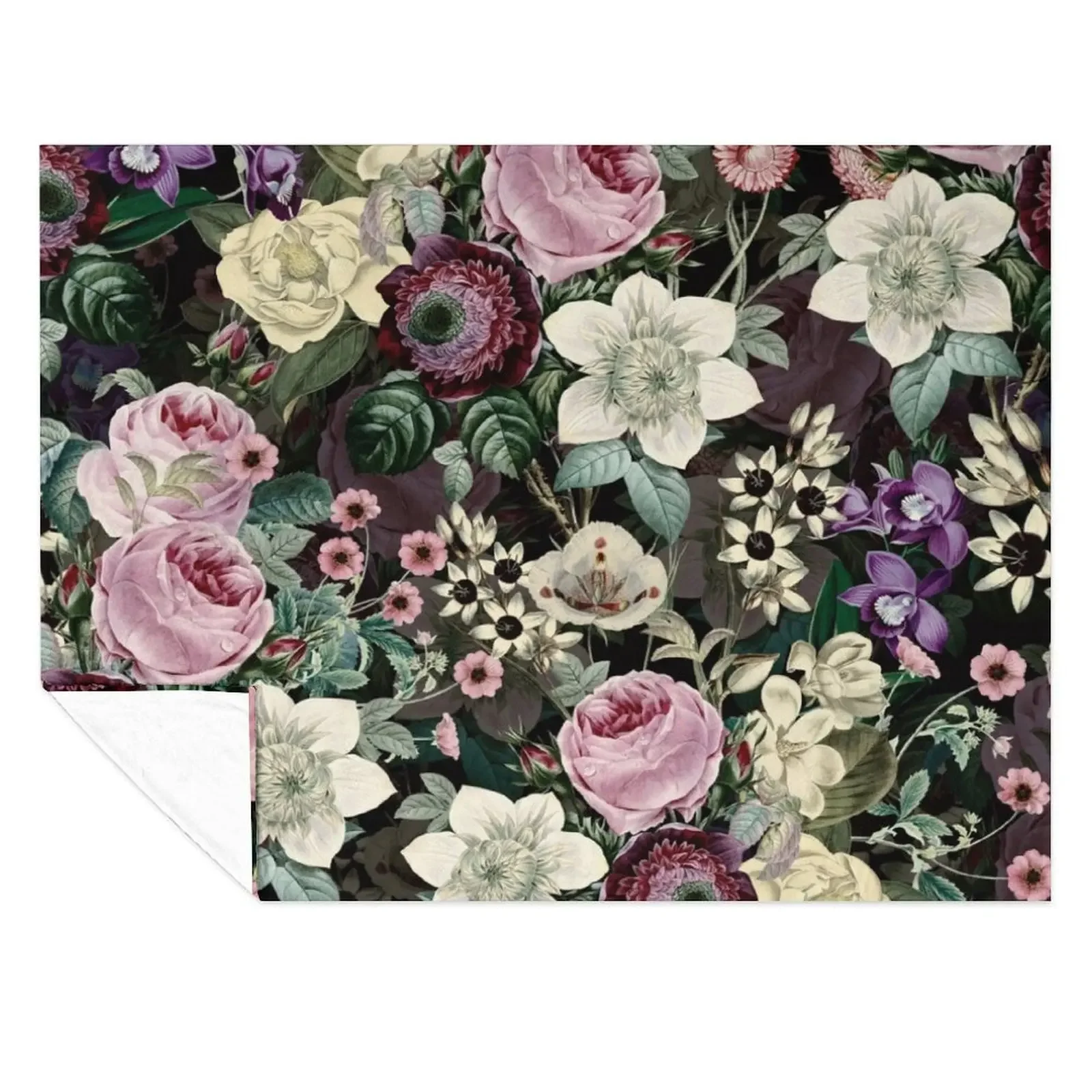 

Vintage Lush English Flower Botanical Night Garden Pattern Throw Blanket Custom Warm Kid'S Summer Beddings Blankets