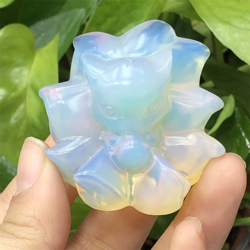 Natural Opalite Fox Fairy carving Animals Statue Chakra Healing Fengshui For Home Decoration Gift 1pcs