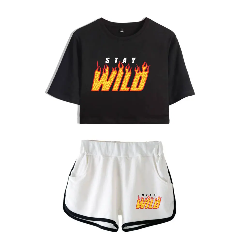 Ben Azelart Stay Wild Vintage 90s logo Merch Tops Two Piece Set Harajuku Shorts+Lovely TShirt Fashion Streetwear Outwear