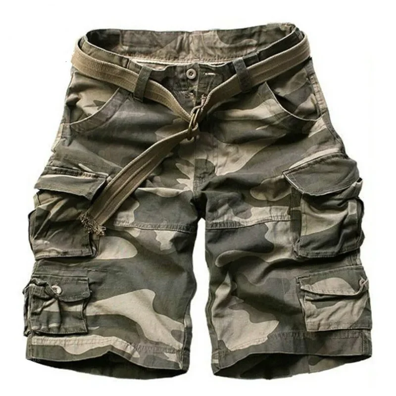 2024 Summer Bermudas Shorts Men with Belts Casual Knee-length Mens Cargo Short Trousers Multi-pocket Outdoor Sports Hombre