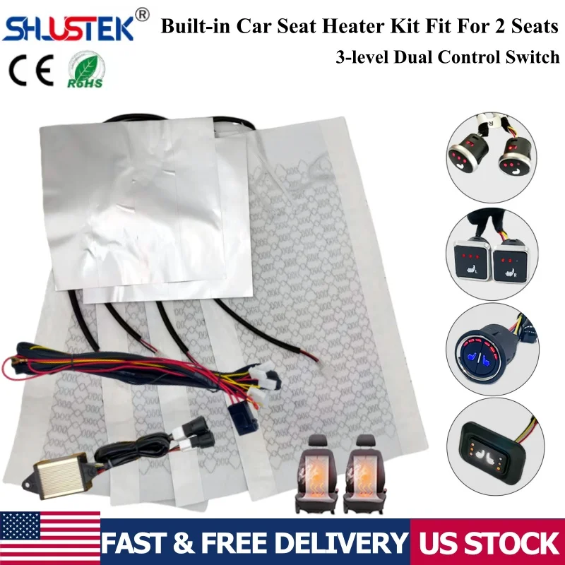 

Universal 12V Built-in Car Seat Heater Set Fit 2 Seats,with 108W Carbon Fiber Heating Pads 3 Levels Dual Control Switch System