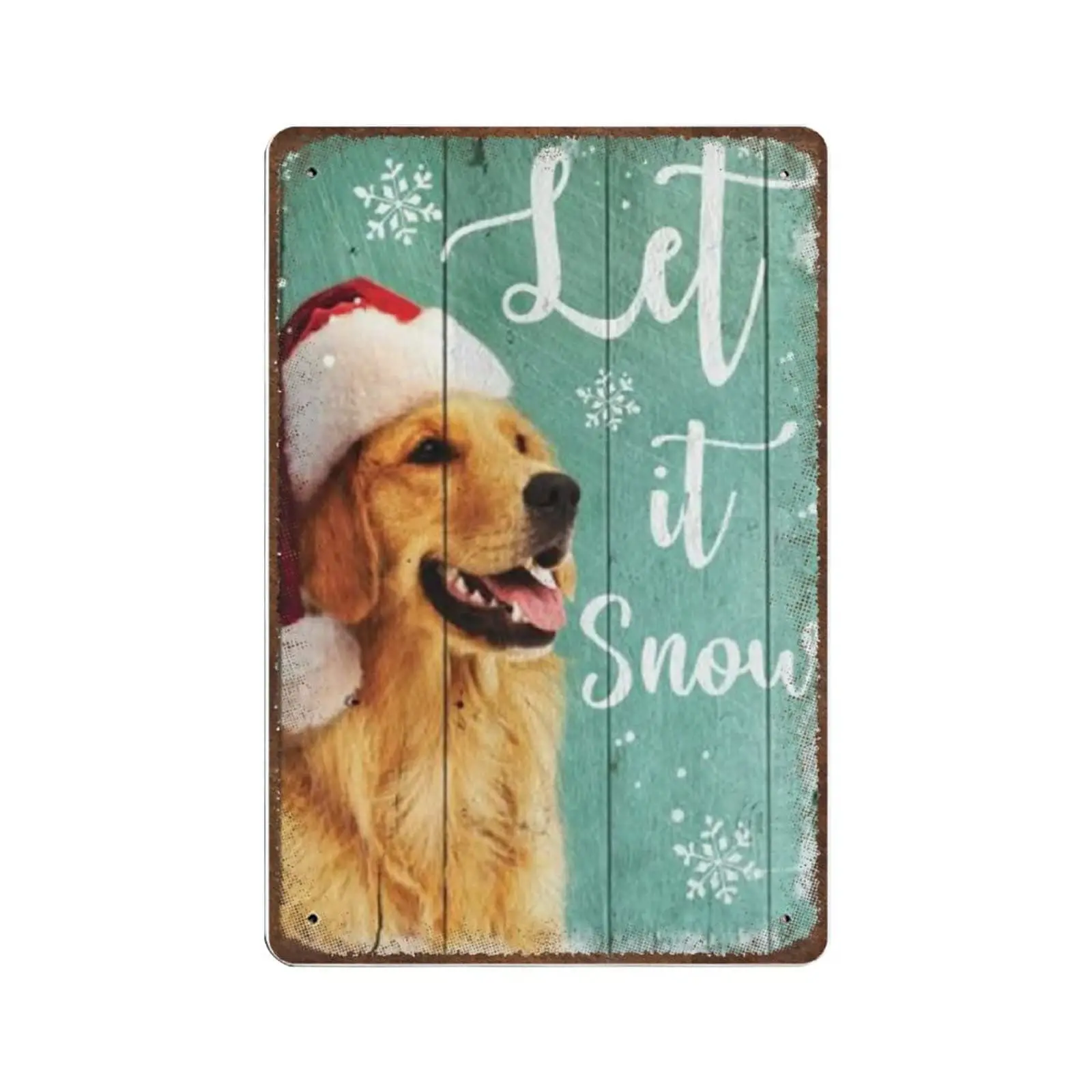 Panneau en étain en metal épais retrro، chapeau de père noël doré، Let It Snow، joyeux noël، affiches de novinote، decoration #1