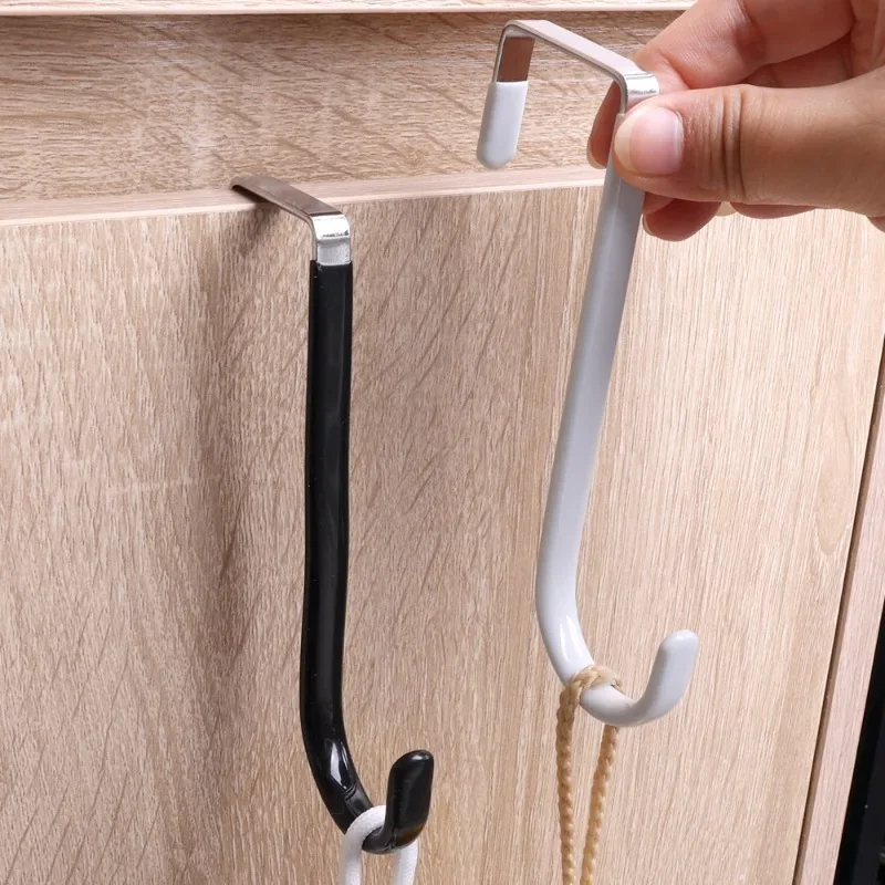 Stainless Steel S-shaped Cabinet Door Hooks Punch-Free Door Hanger Holder Home Kitchen Bathroom Coat Towels Organizer Hooks