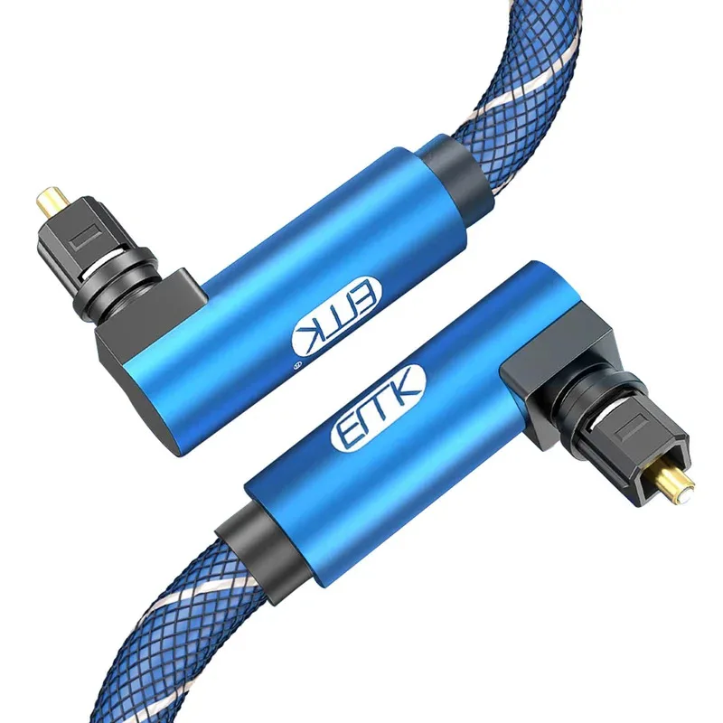 

EMK Double 90 Degree Optical Toslink Cable with Nylon Braided Jacket Digital SPDIF Right Angle Optical Audio Cord(Blue)